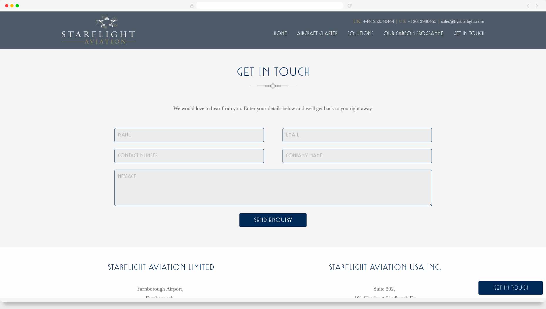 Website Design & Development - Starflight Aviation, Hampshire